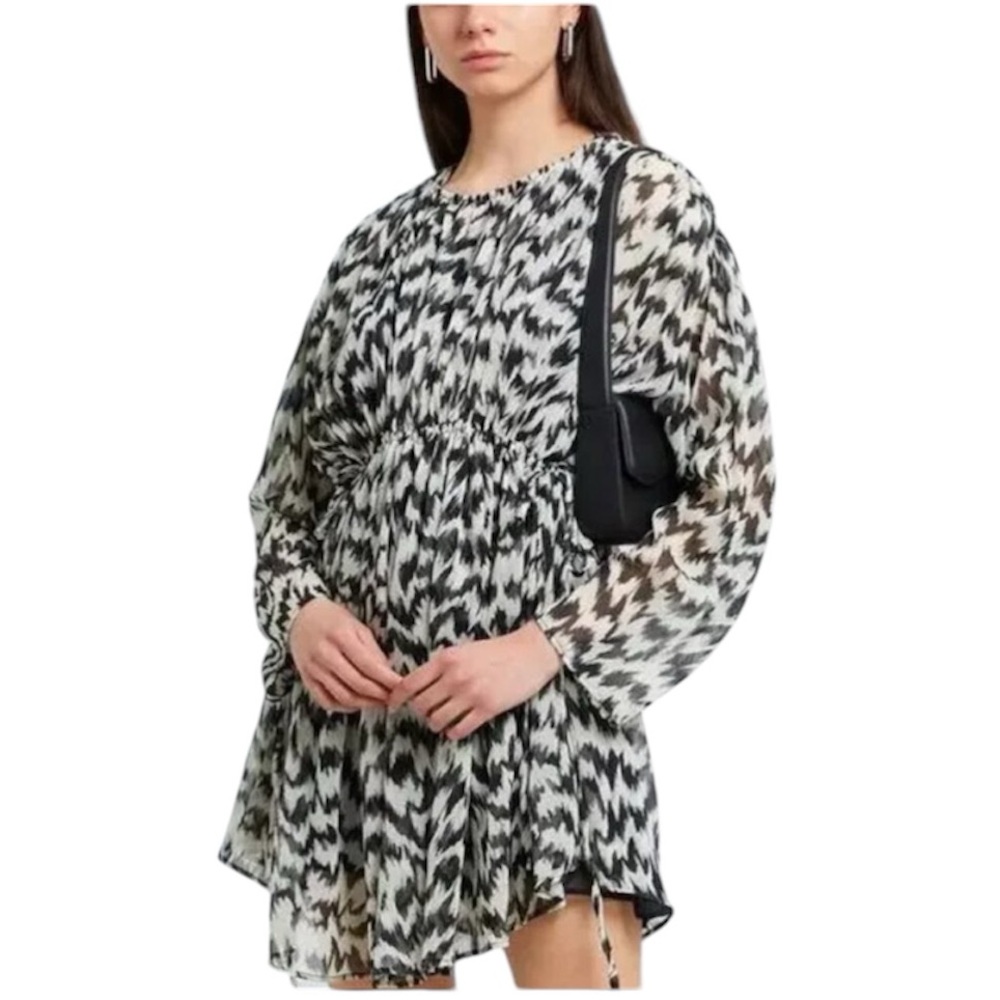 Topshop Oversized Gathered Channel Waisted Printed Mini Dress SIze 4-6 NEW